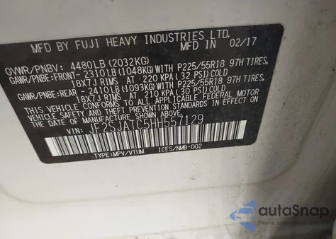 2017 Subaru Forester 2.5I Touring from USA, damaged, VIN JF2SJATC5HH557129